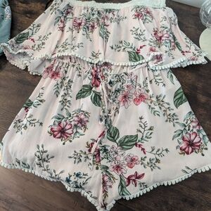 Forever 21 Pink Floral Off-Shoulder Romper